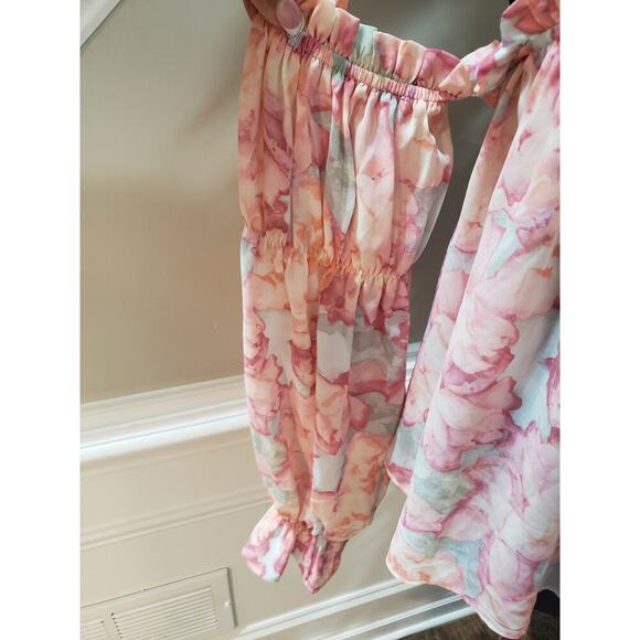 FOREVER 21 Contemporary Blouse Top Womens Pink Floral Large Strapless Drawstring - Picture 5 of 9